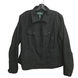 LRL Lauren Ralph Lauren Womens Sz 1X Denim Jacket Black Metallic Cotton Stretch